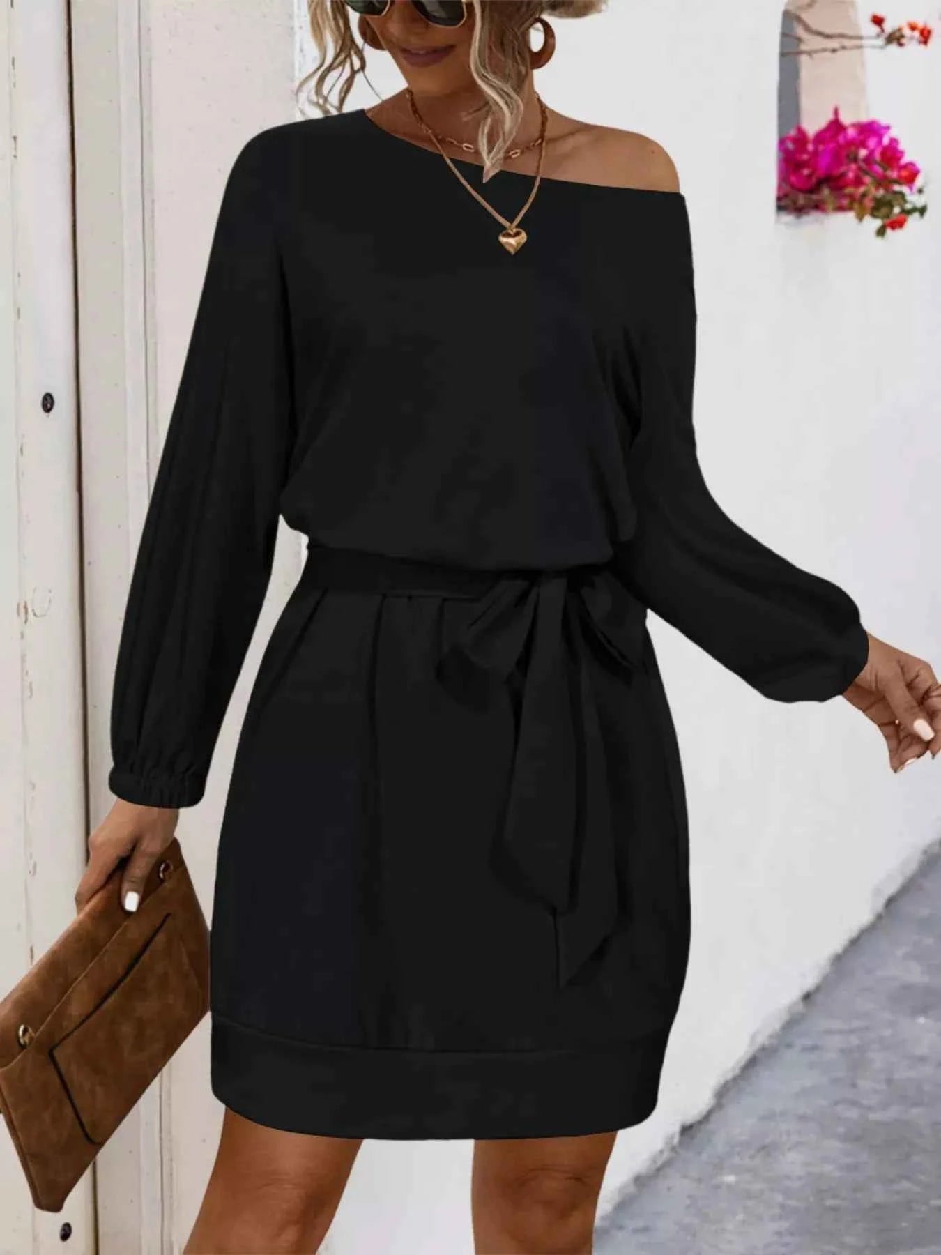 One Shoulder Tie Waist Dress