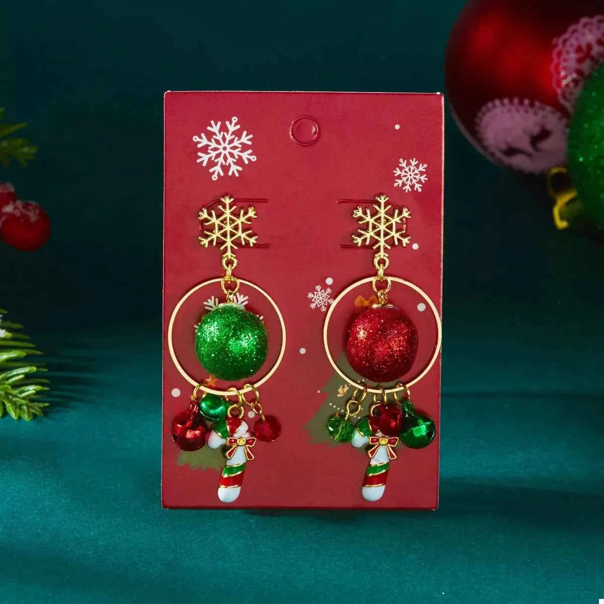 Christmas Snowflake Dangle Earrings with Colorful Beads