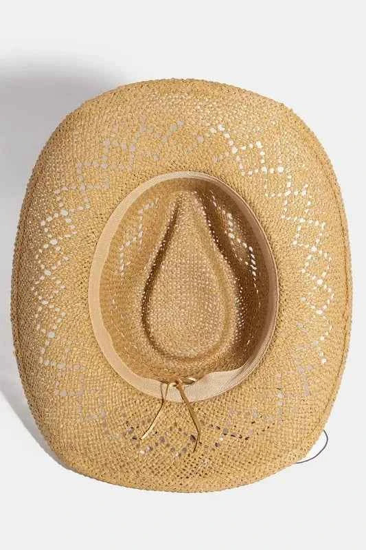 Fame Turquoise and Shell Star Beads Strap Western Straw Hat