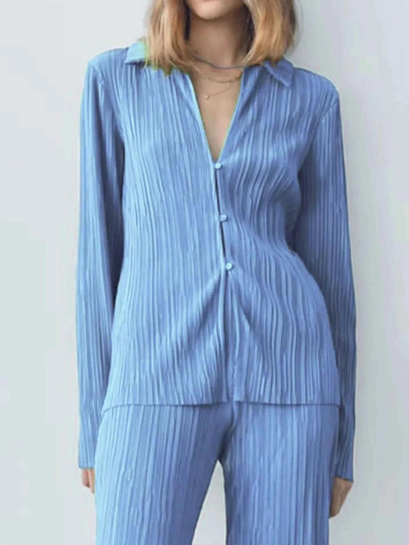 Texture Long Sleeve Top and Pants Lounge Set