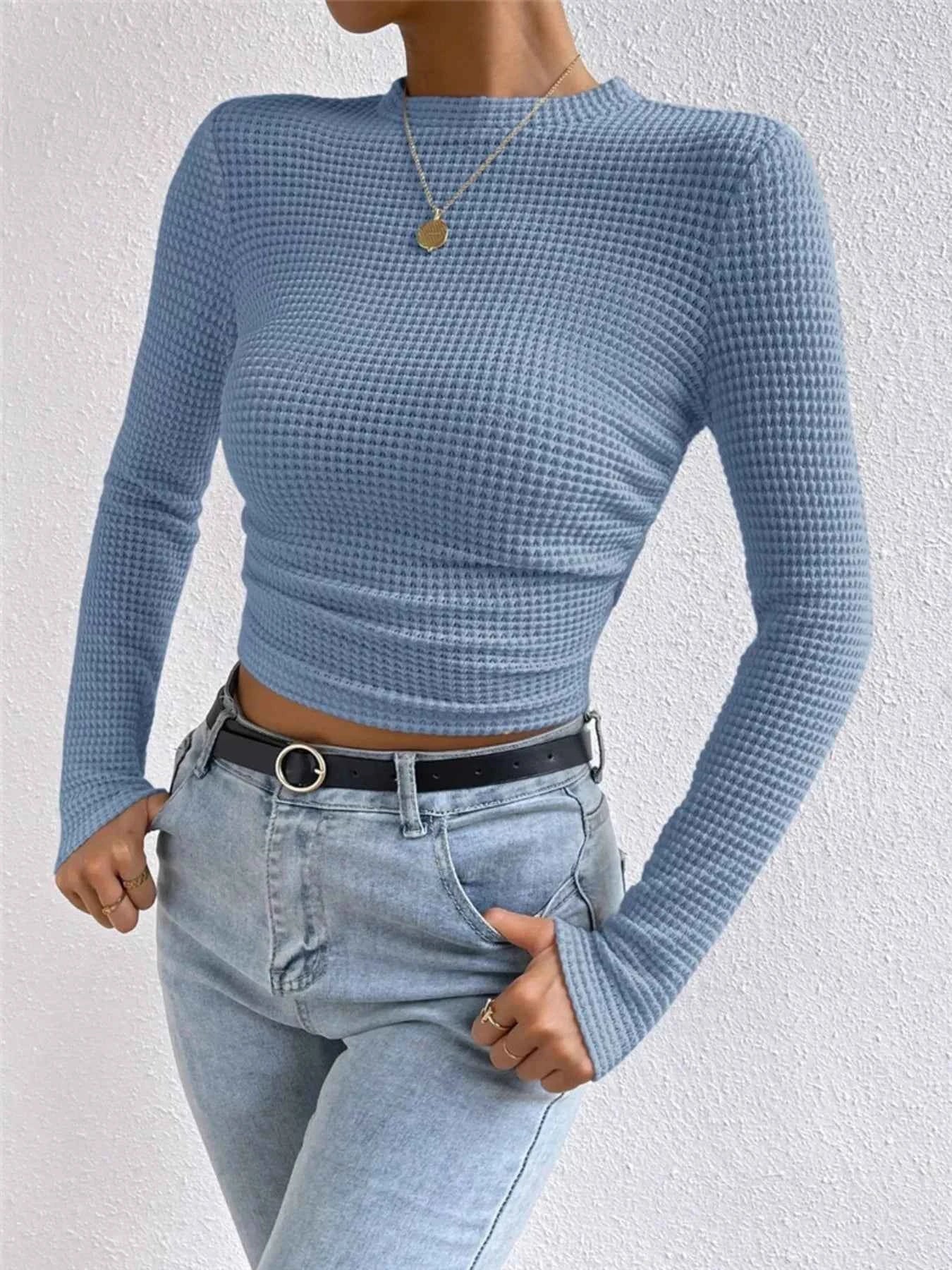 Waffle Knit Long Sleeve T-Shirt