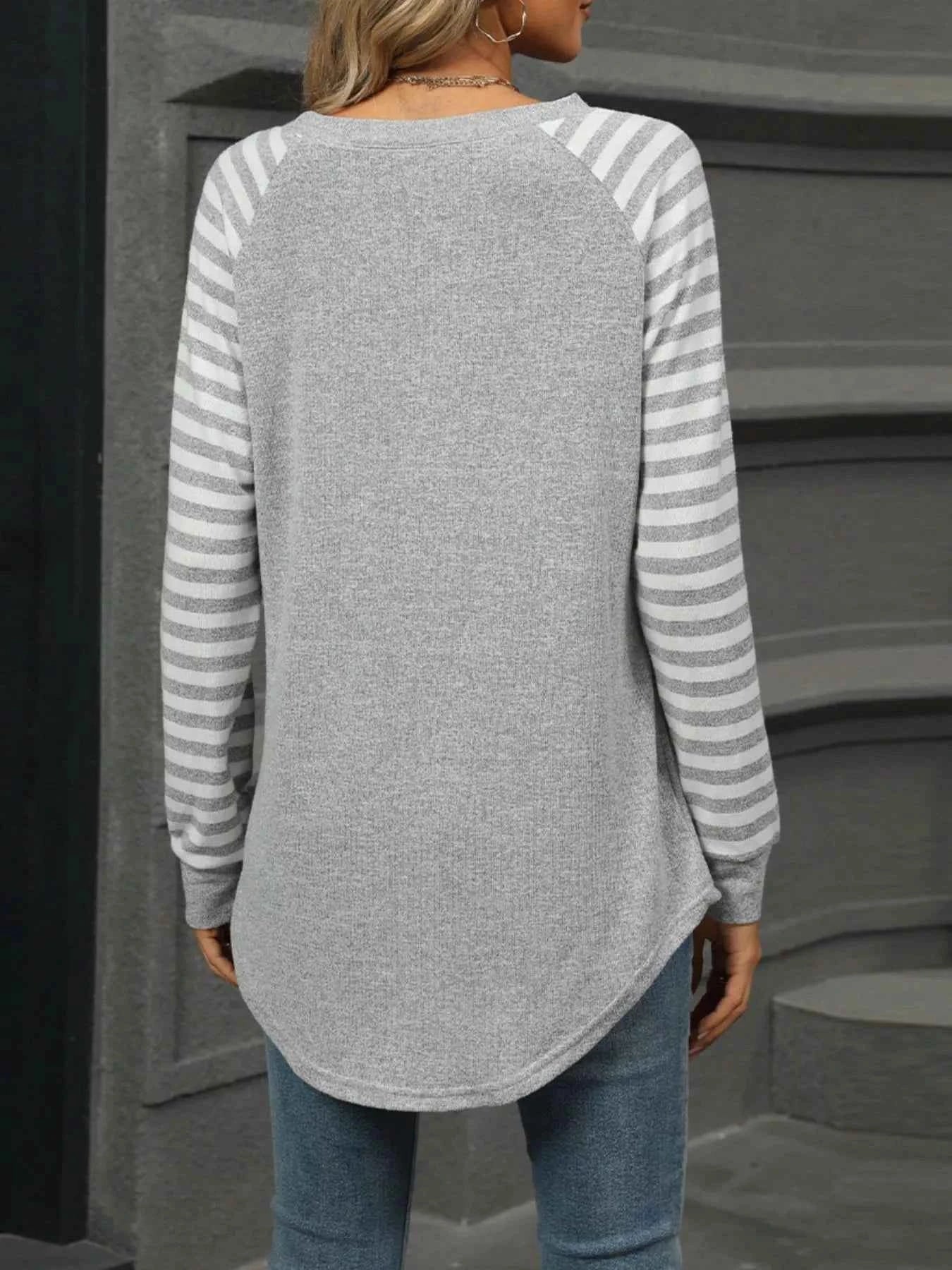 Striped Round Neck Raglan Sleeve T-Shirt