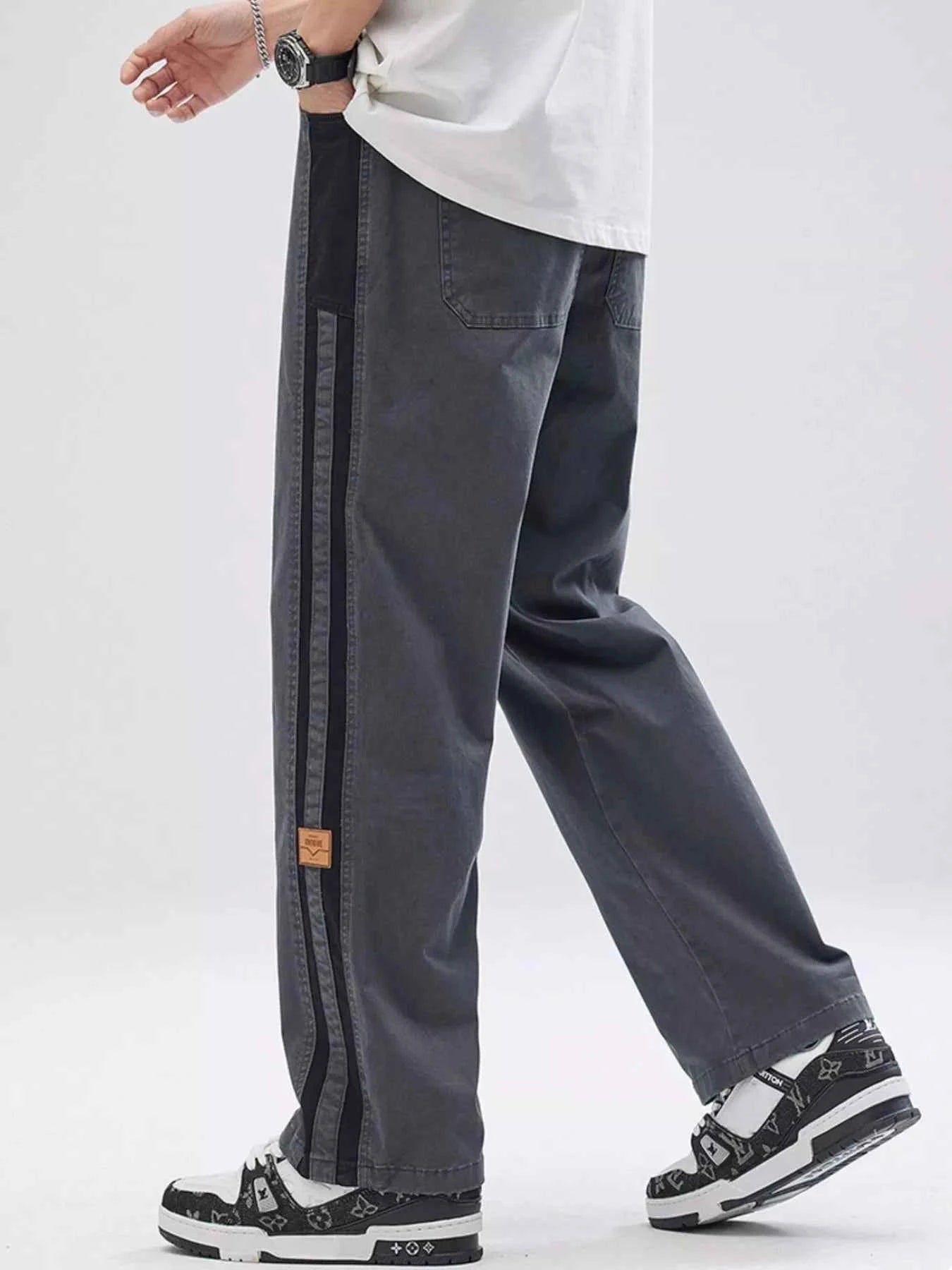 Men's Full Size Wide-Leg Casual Pants with Side Stripe Detail Plus Size