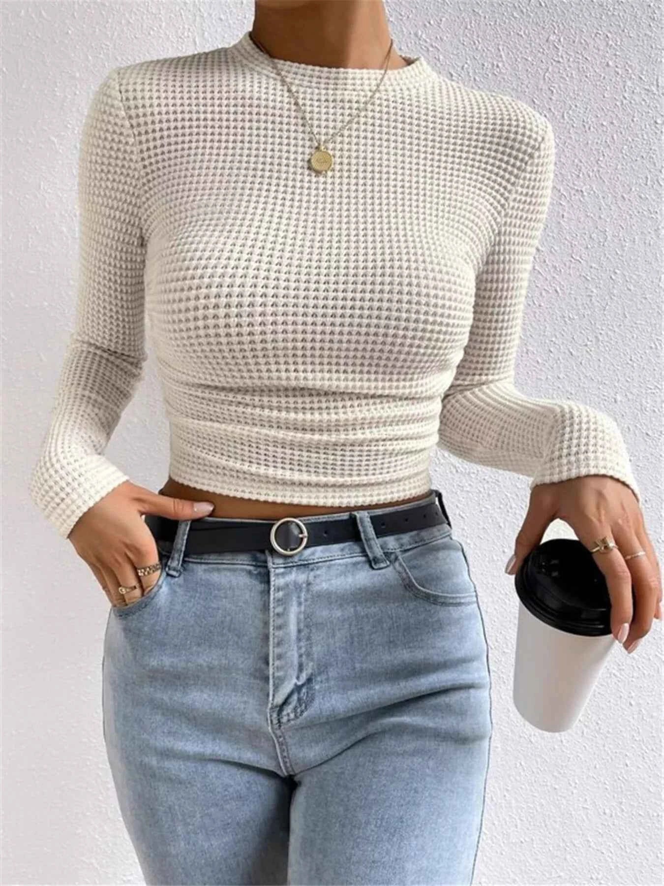 Waffle Knit Long Sleeve T-Shirt