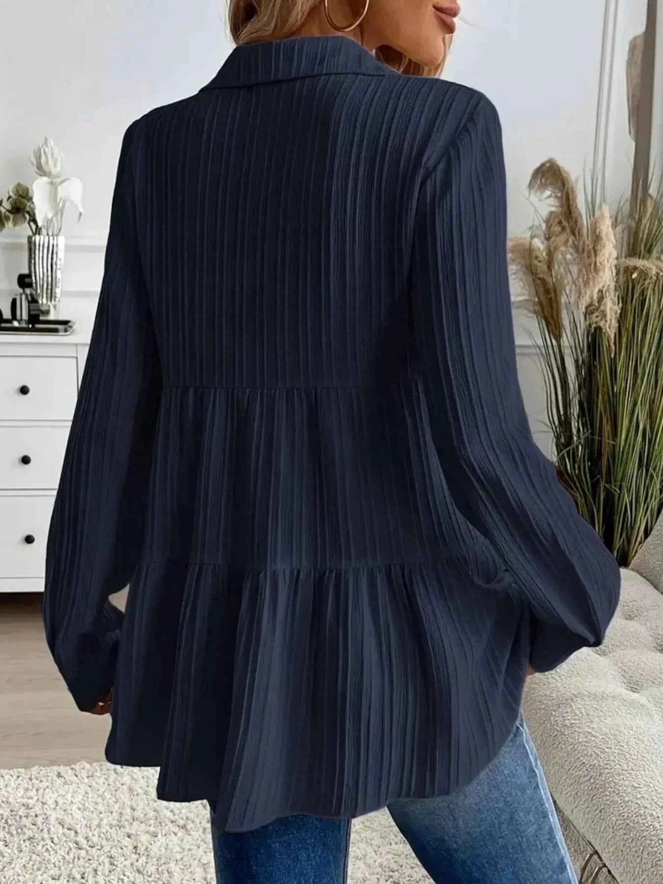 Striped Button-Down Tiered Shirt