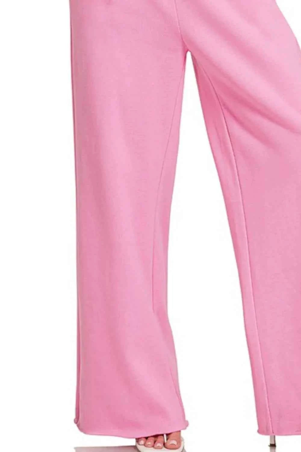 Zenana Fleece Exposed Seam Wide Leg Sweatpants