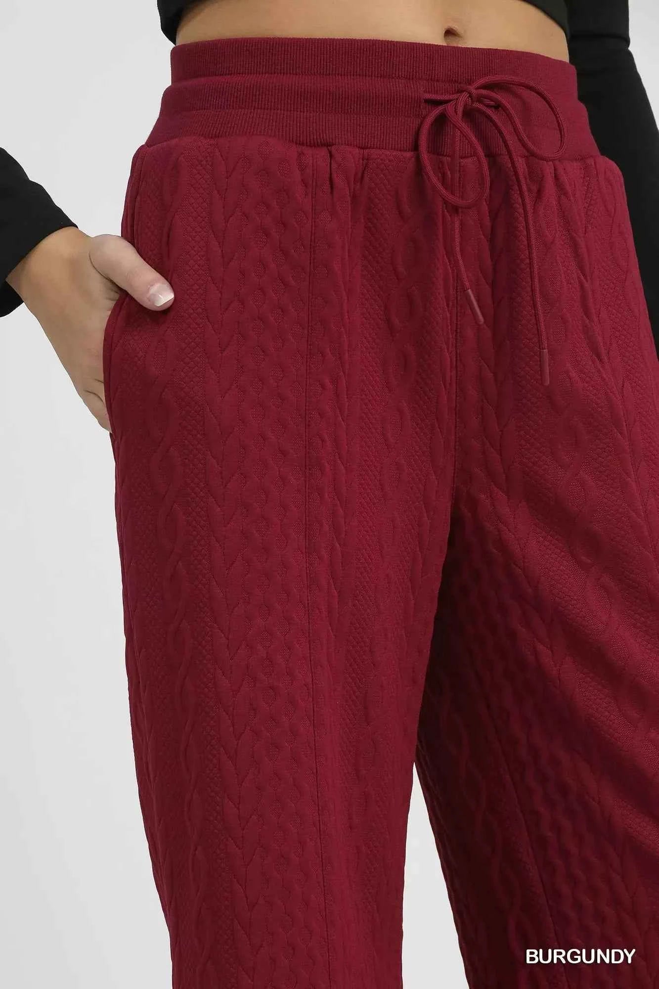 Umgee Cable Knit Textured Wide Leg Pants