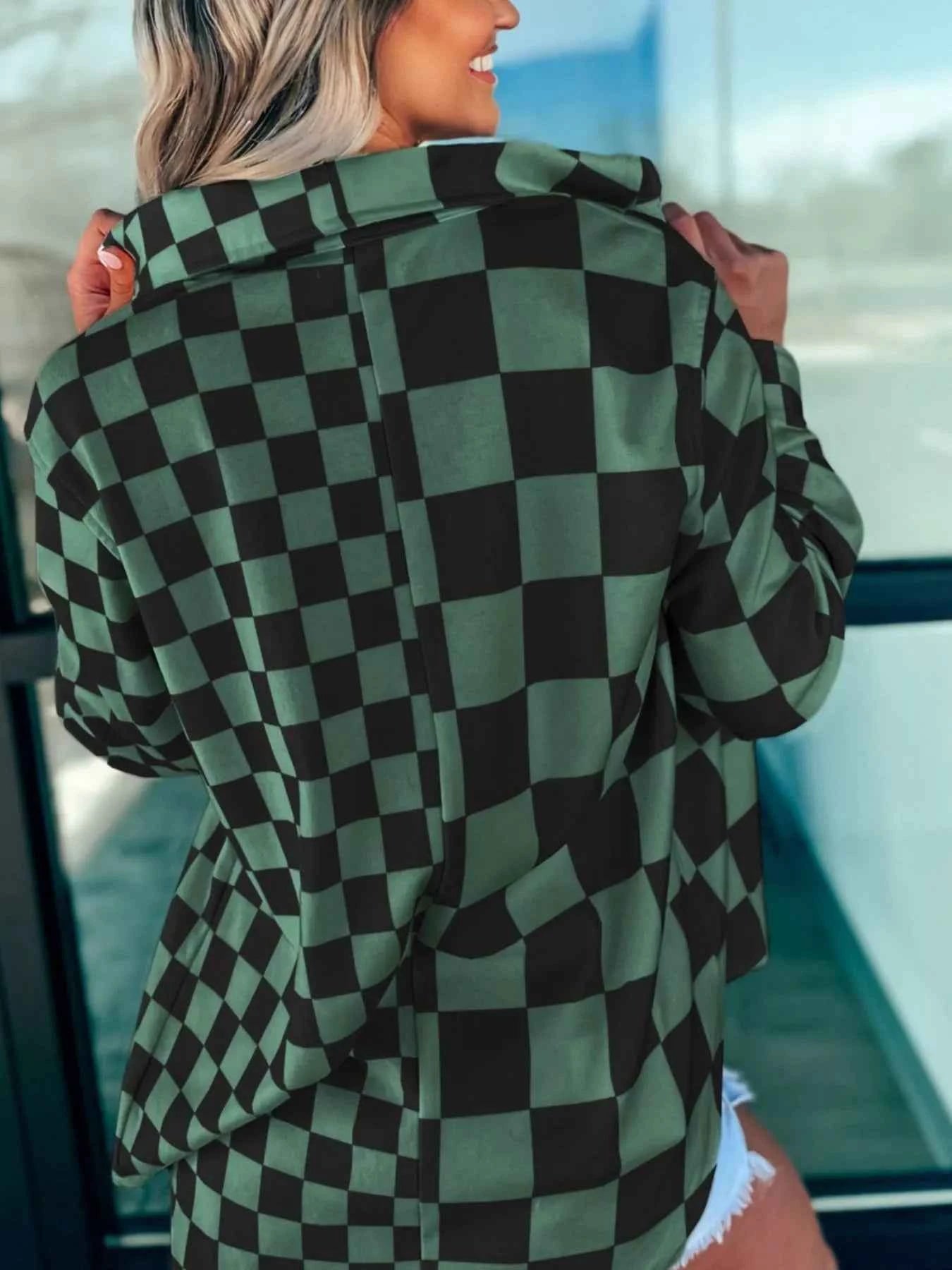 Checkered Pattern Button Up Oversized Jacket