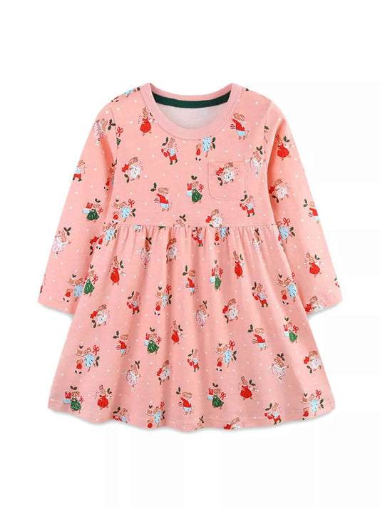 Children's Christmas Print Long Sleeve Dress