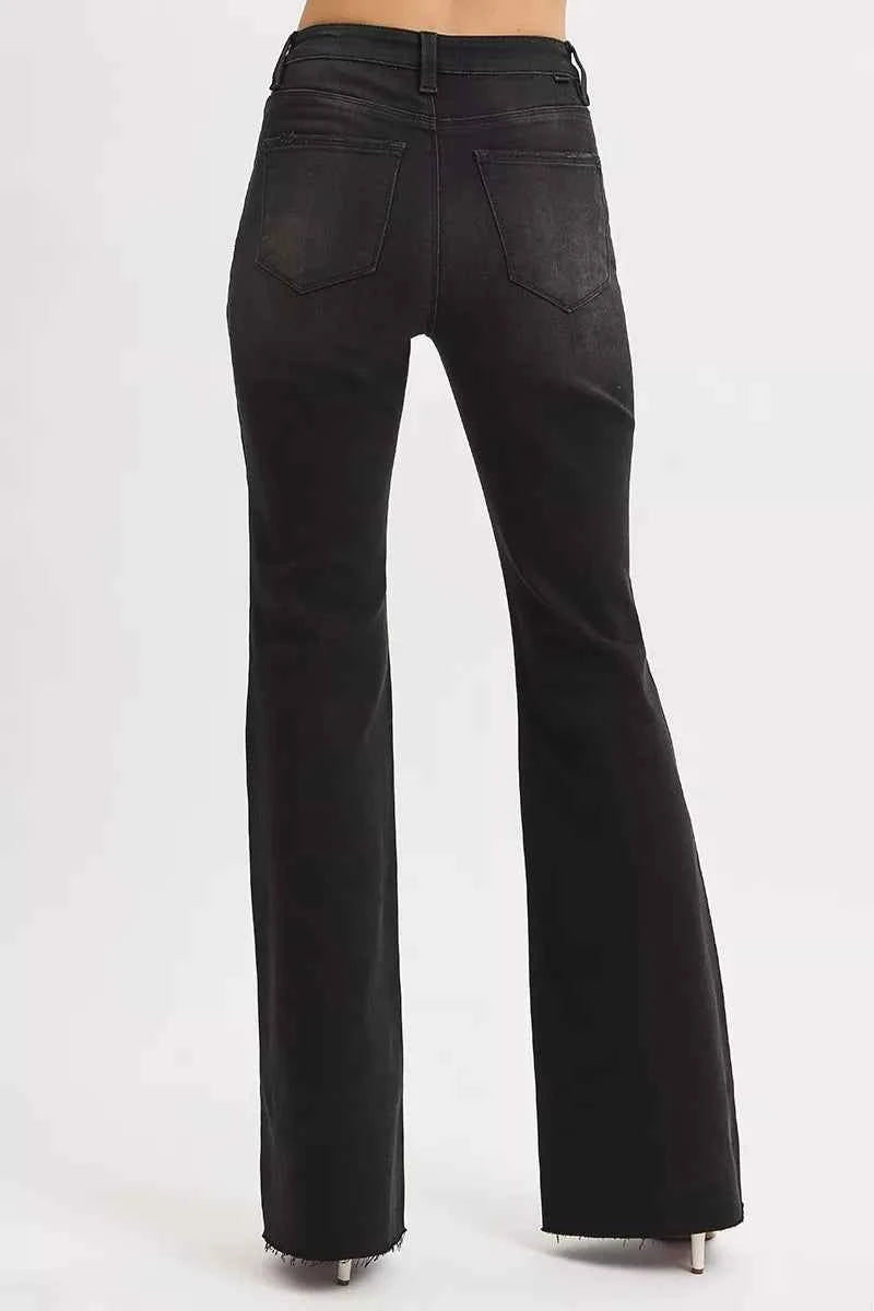 RISEN Full Size High Rise Flare Raw Cut Hem Jeans Plus Size