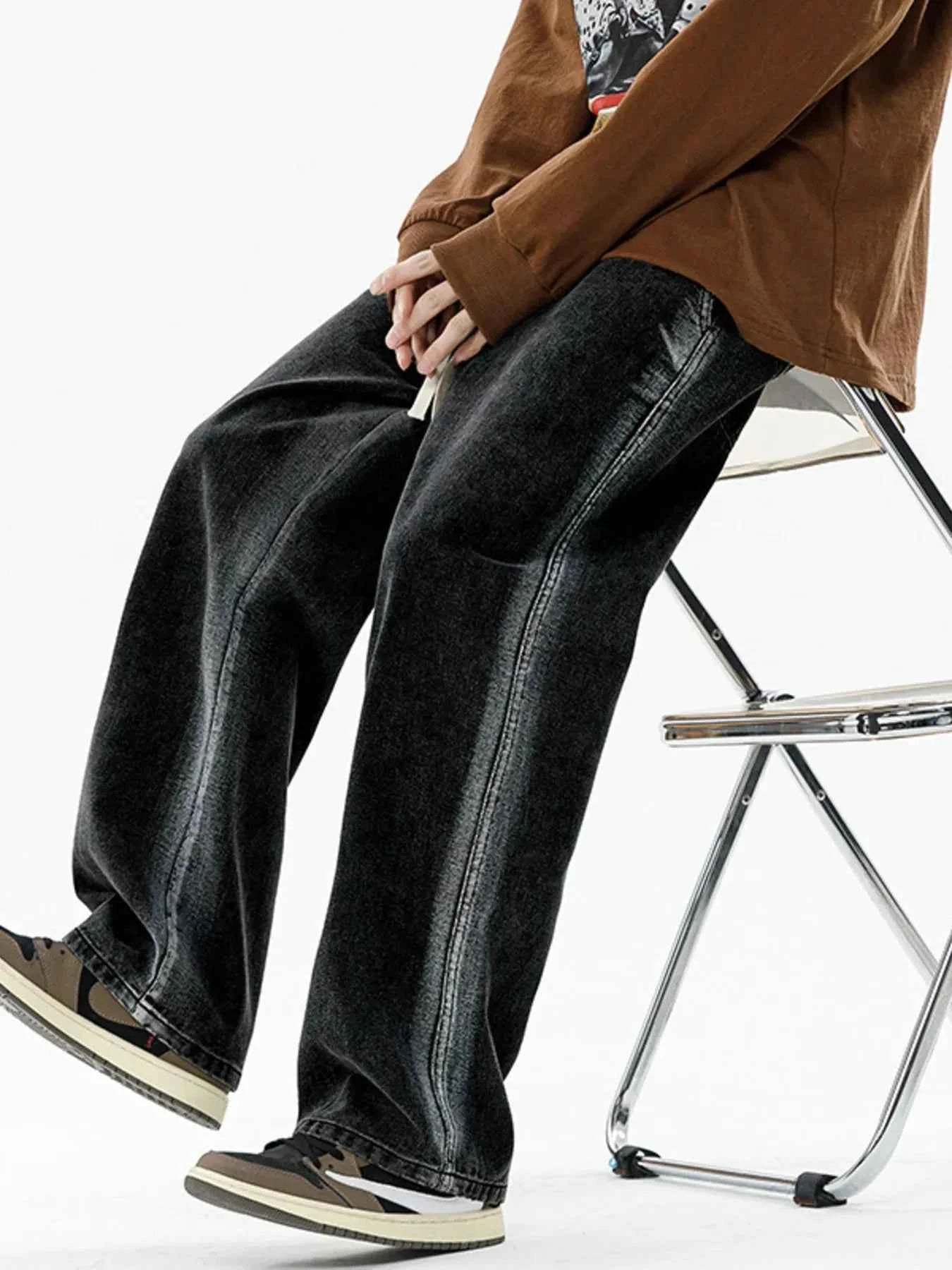 Men's Full Size Drawstring Washed Wide Leg Jeans Plus Size