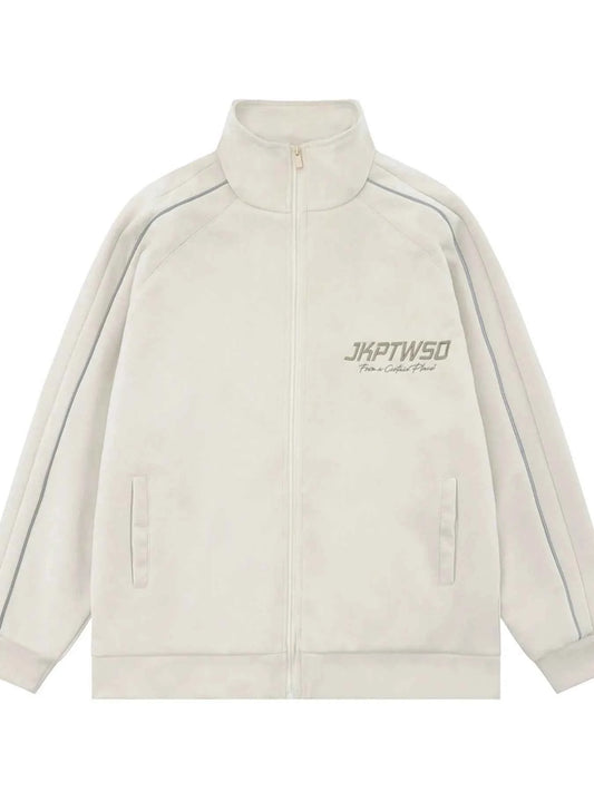 Men's Letter Graphic Track Jacket with Contrast Trim