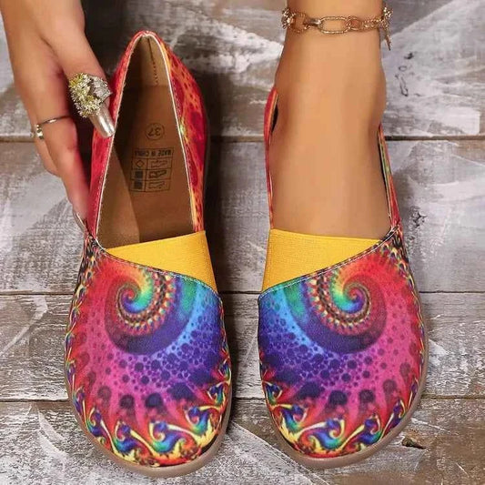 Bohemian Spiral Print Multicolor Slip-Ons