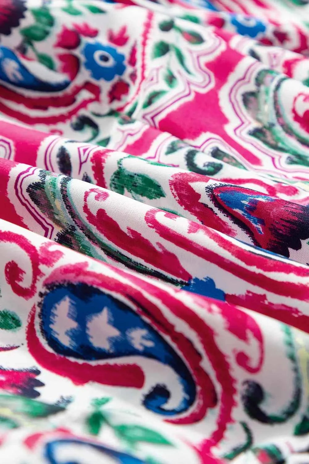 Printed Tie Neck Short Sleeve Dress