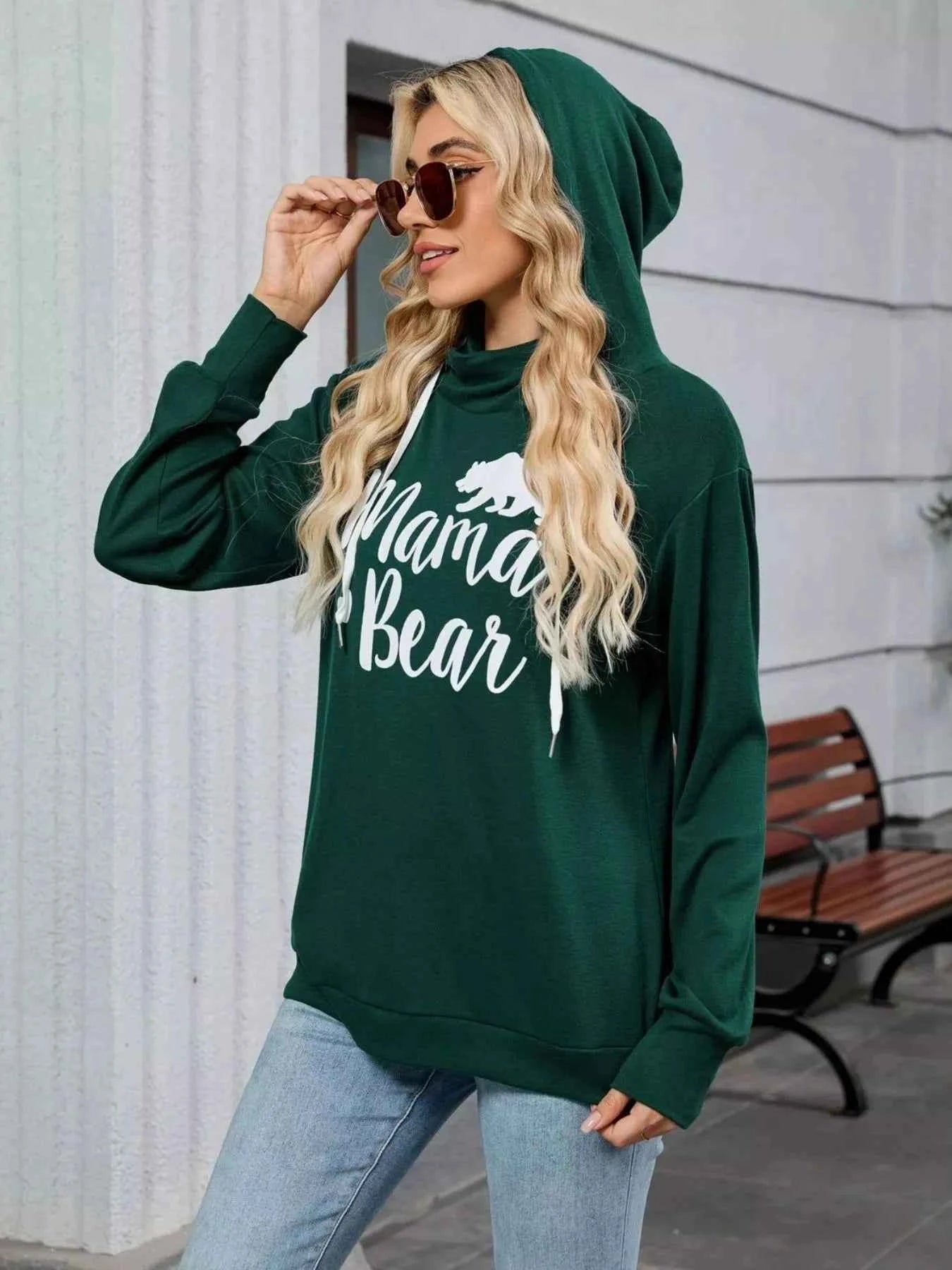 Contrast Letter Graphic Drawstring Long Sleeve Hoodie