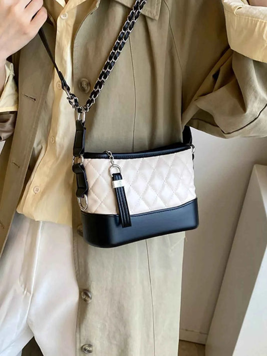 Quilted Bucket Crossbody Bag with Chain Strap