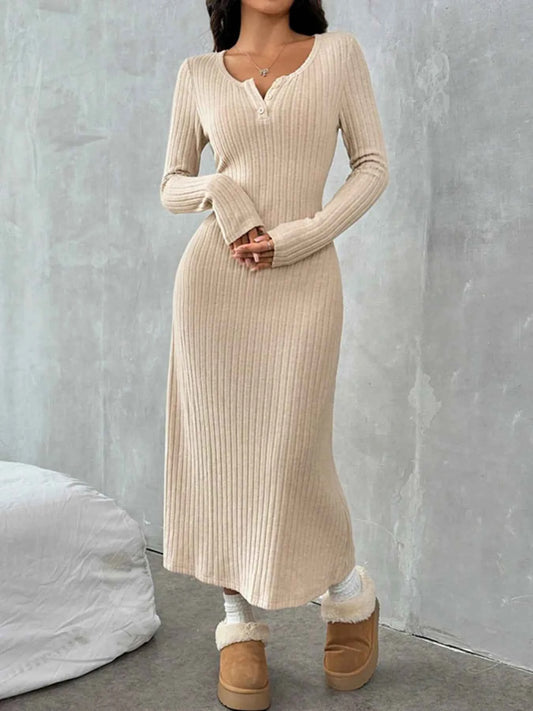 Ribbed Long Sleeve Knit Dress