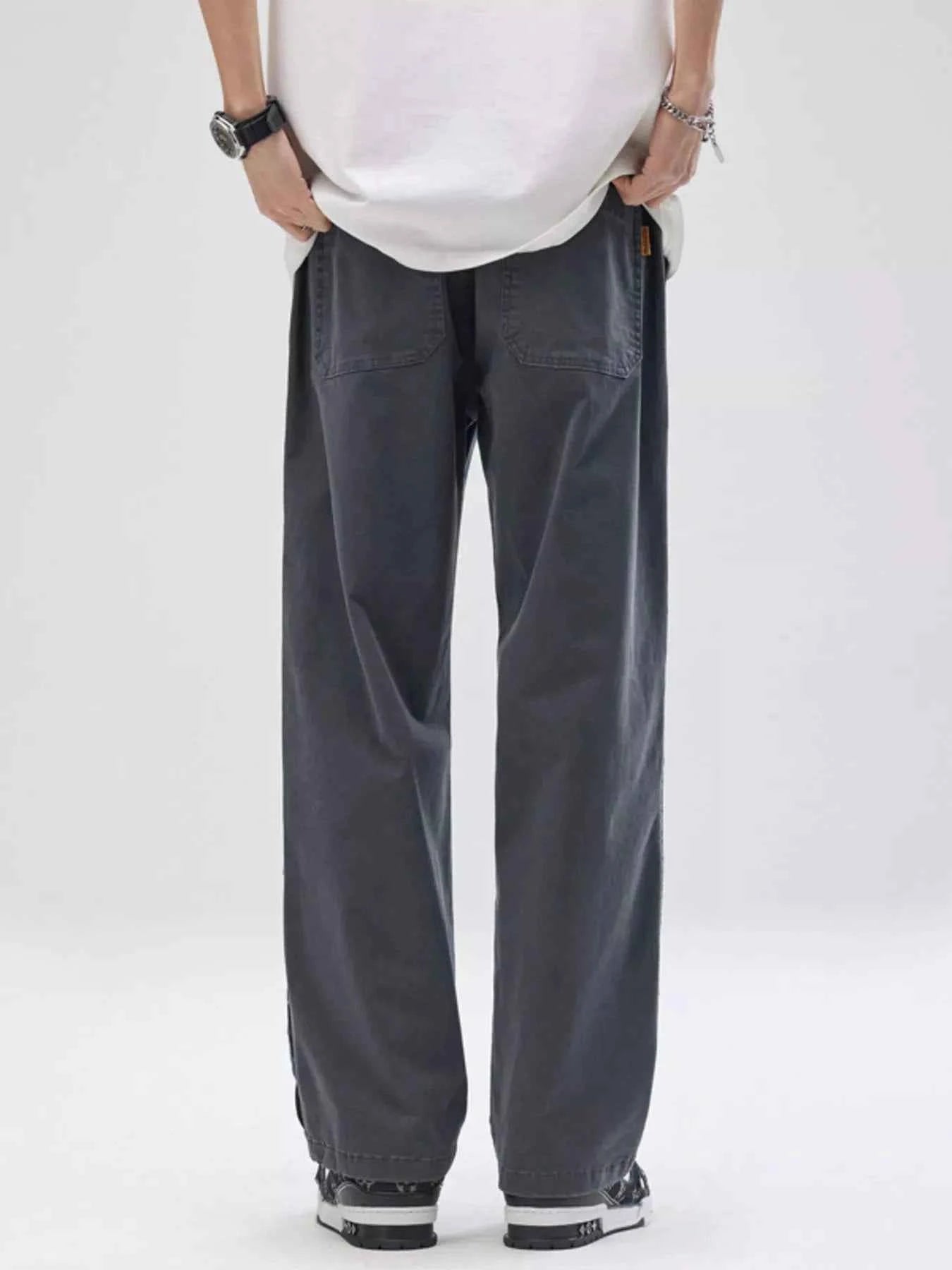 Men's Full Size Wide-Leg Casual Pants with Side Stripe Detail Plus Size