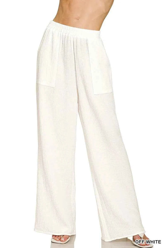 Zenana Double Gauze Elastic Band Pants