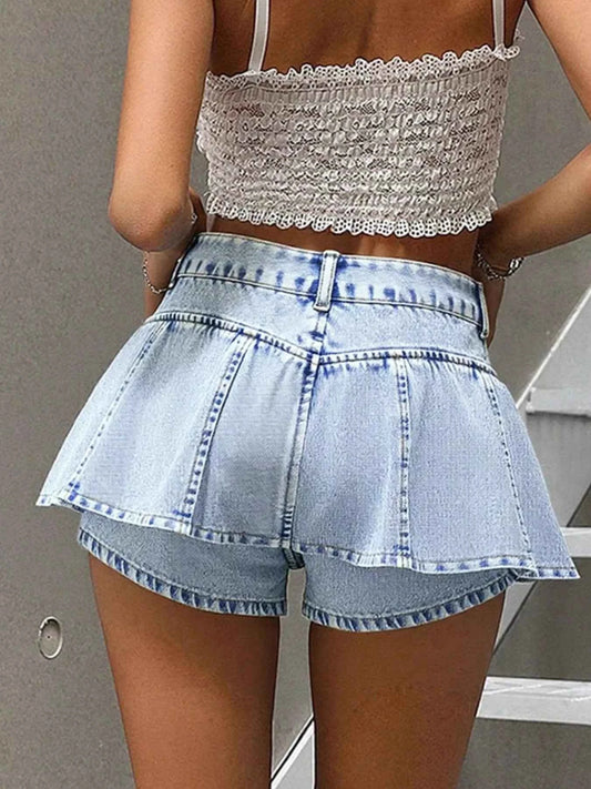 High-Waisted Wash Denim Shorts