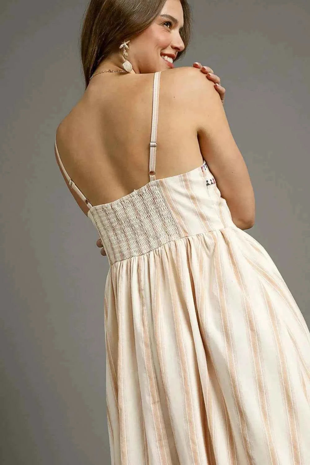 Umgee Striped Colorful Embroidered Trim Cami Dress