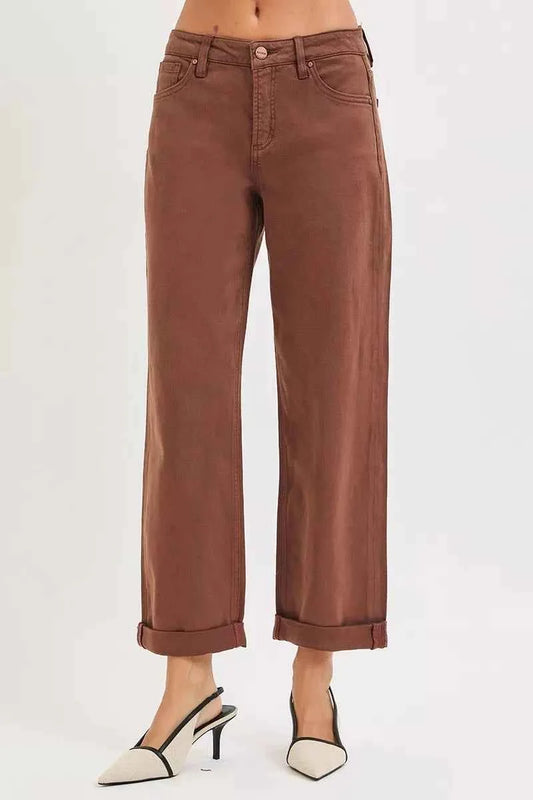 RISEN Full Size Tummy Control Mid Rise Ankle Barrel Baggy Plus Size