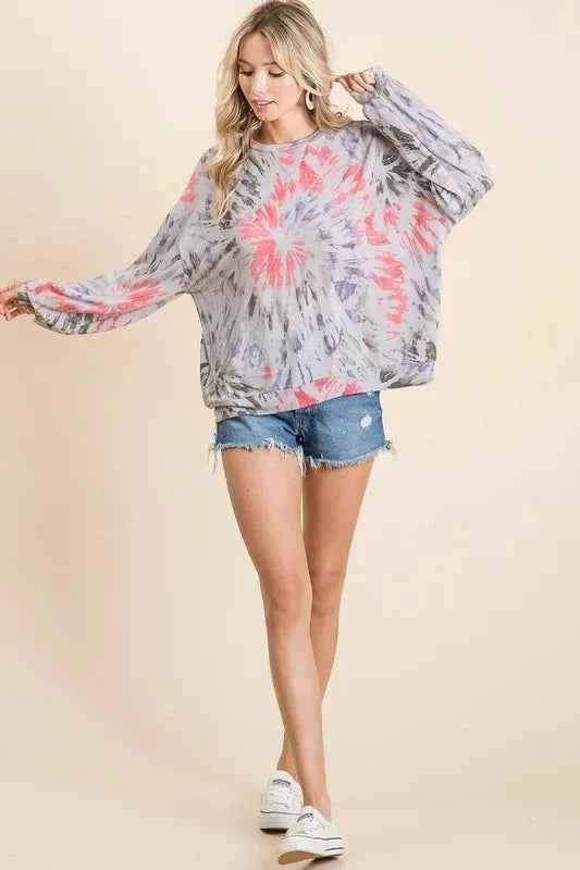 BiBi Tie Dye Print Terry Pull Over