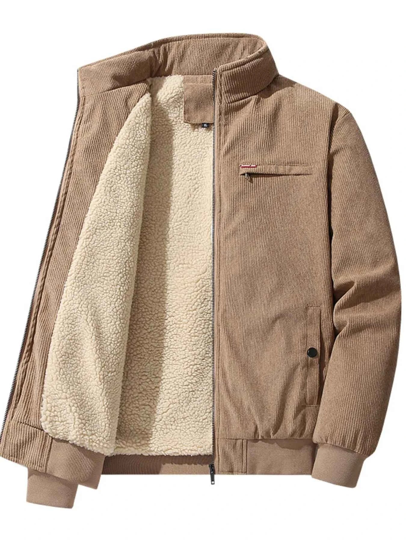 Men's Plus Size Full-Zip Bomber Corduroy Jacket with Sherpa Lining