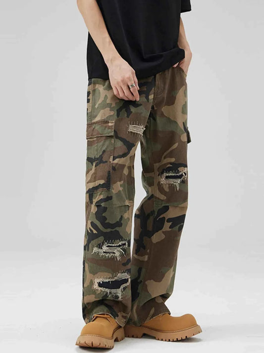 Men's Distressed Camouflage Cargo Pants