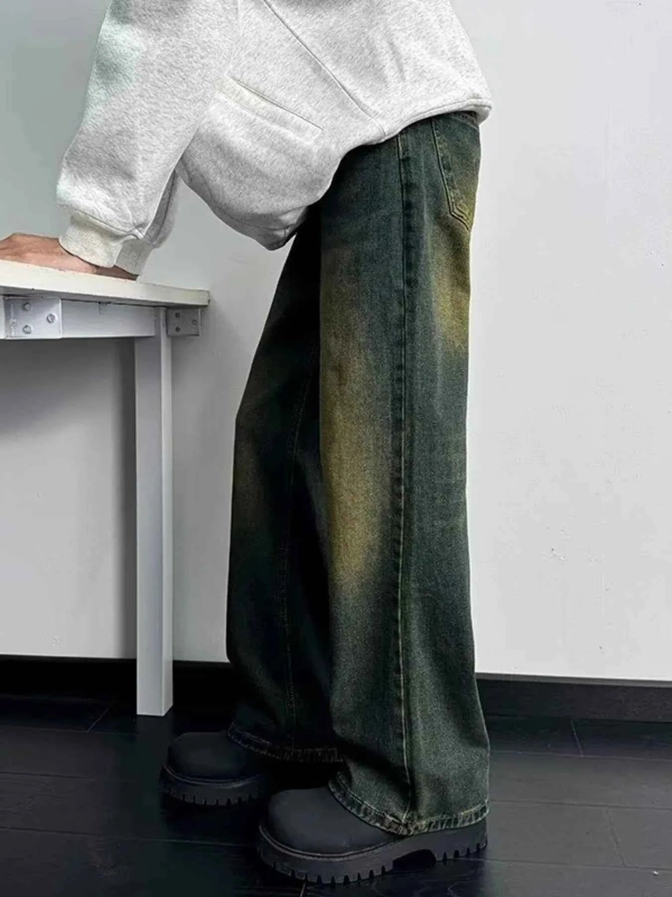 Men's Full Size Wash Wide Leg Jeans Plus Size