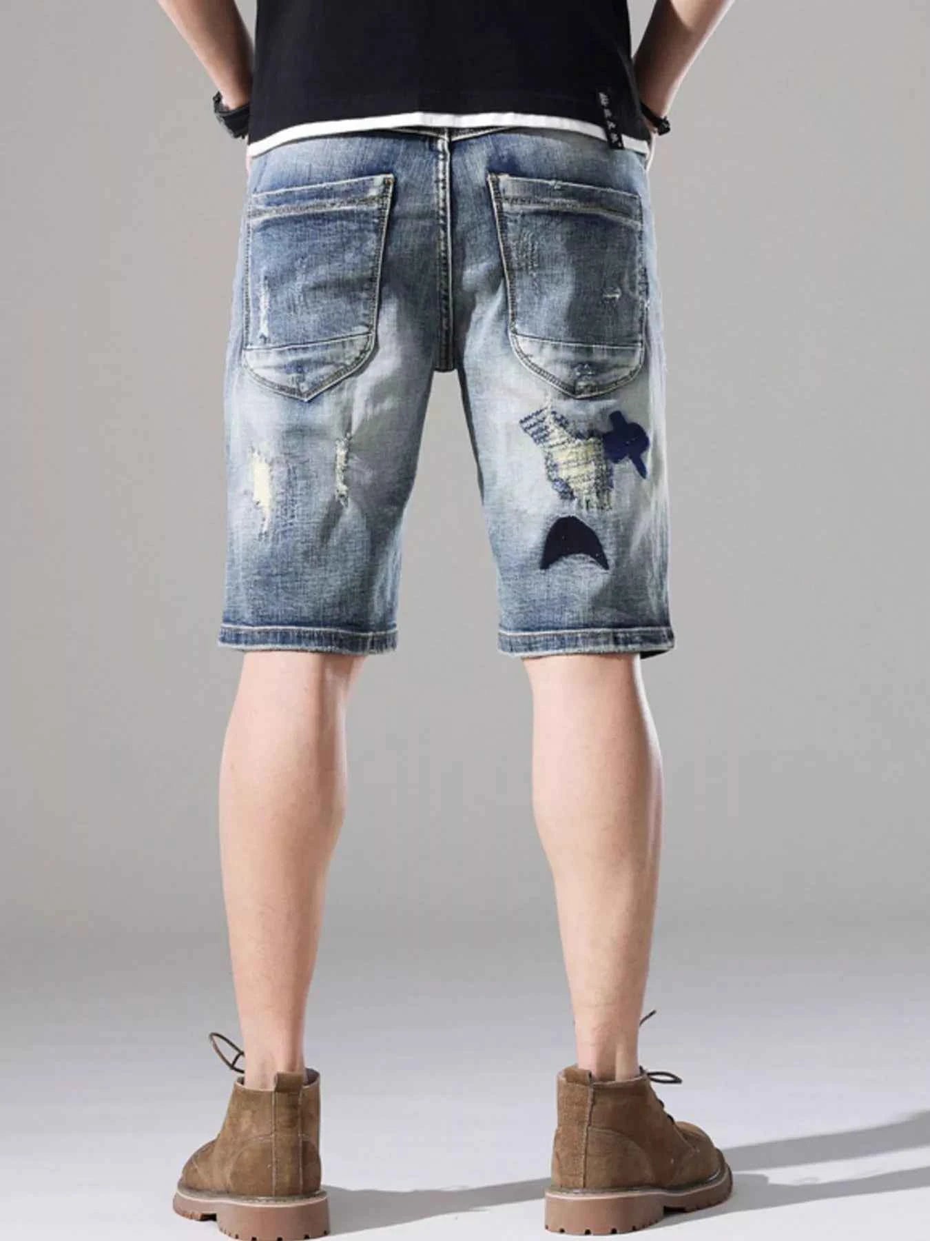 Men's Distressed Loose Fit Denim Shorts