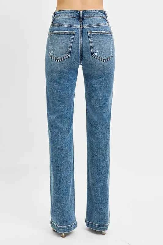 RISEN Full Size Distressed Detail Bootcut Jeans Plus Size