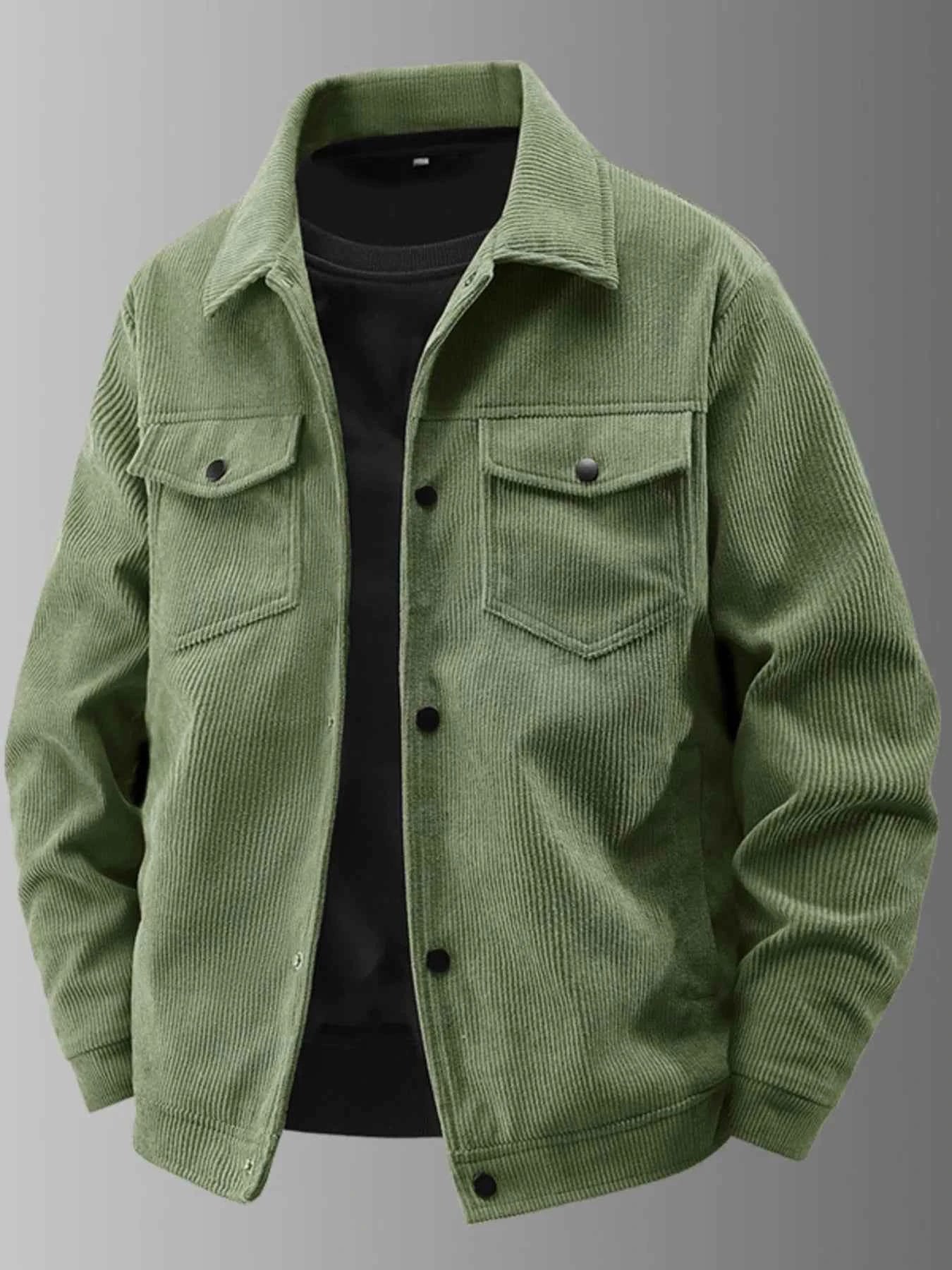 Men's Plus Size Corduroy Button-Up Jacket with Chest Pockets