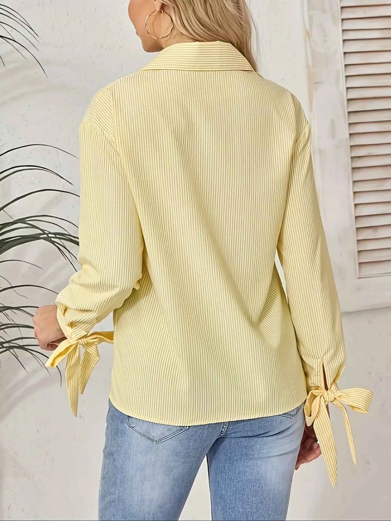 Striped Tie-Cuff Long Sleeve Shirt