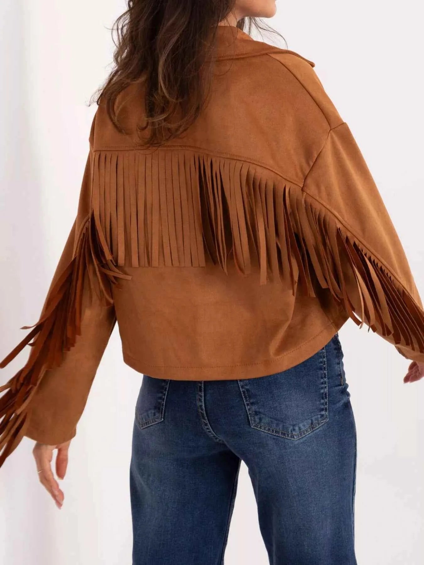 Fringe Button Up Suede Jacket