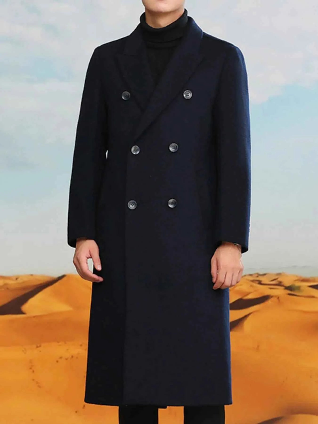 Men's Plus Size Double-Breasted Longline Coat