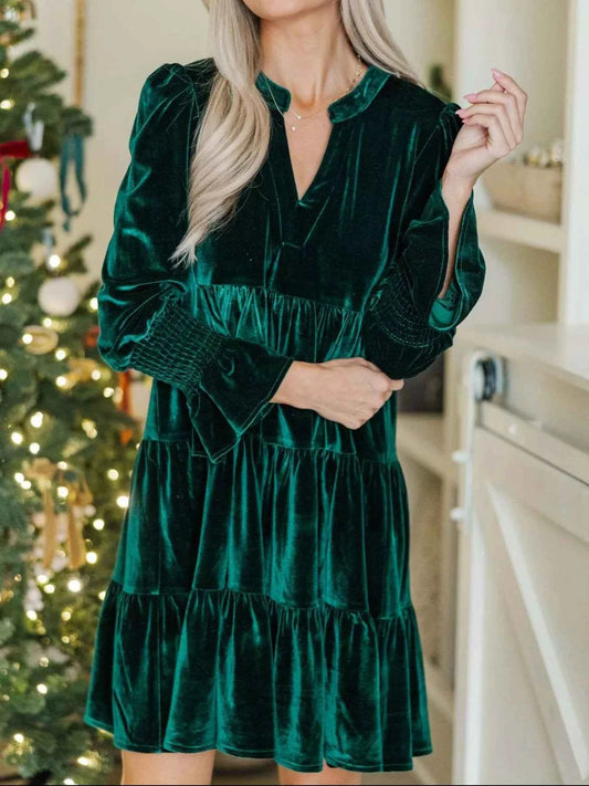 Velvet Tiered Notched Mini Dress