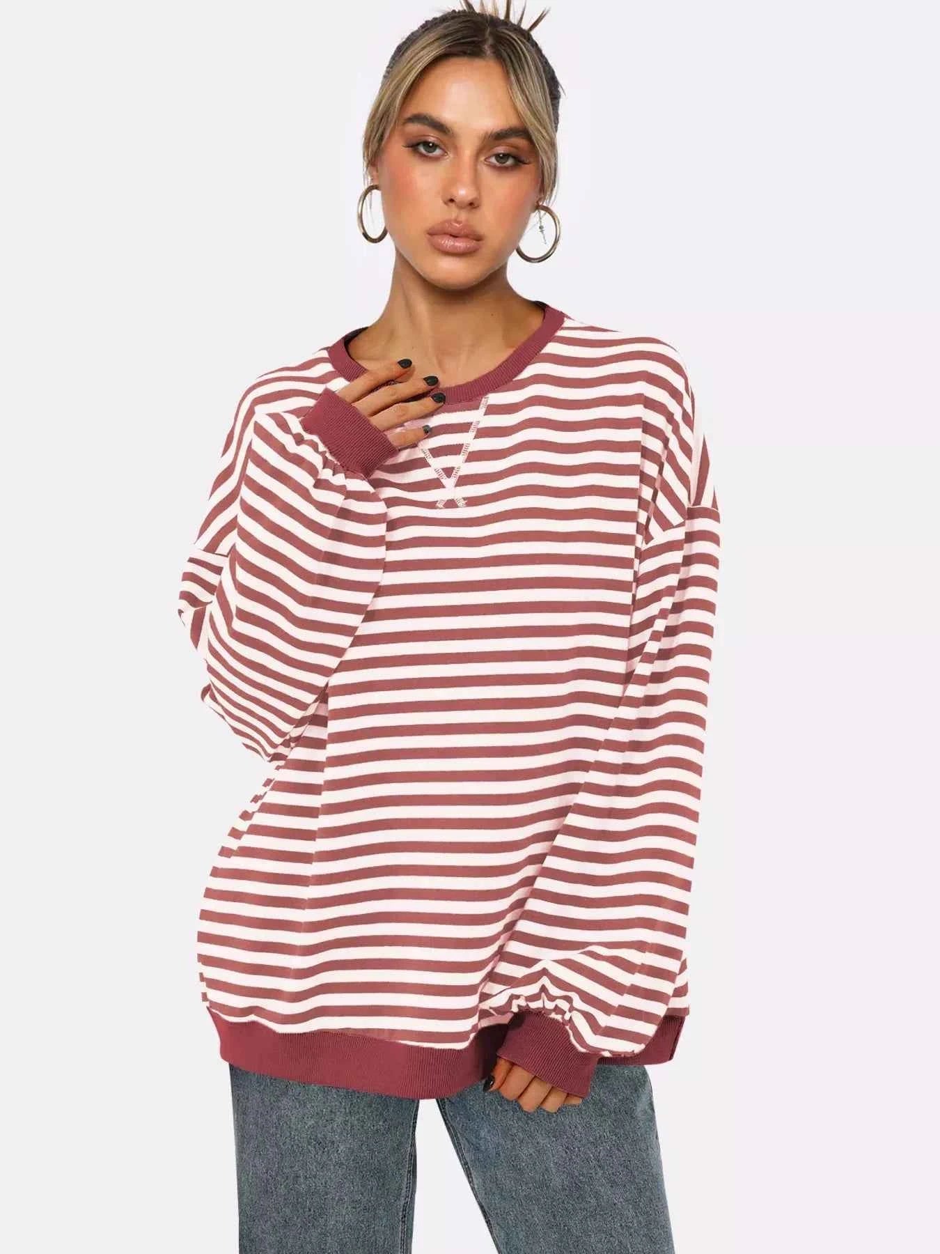 Striped Round Neck Long Sleeve Sweatshirt
