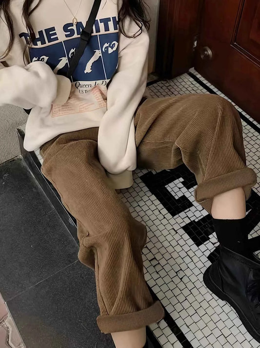 Full Size Vintage Corduroy Wide Leg Pants Plus Size