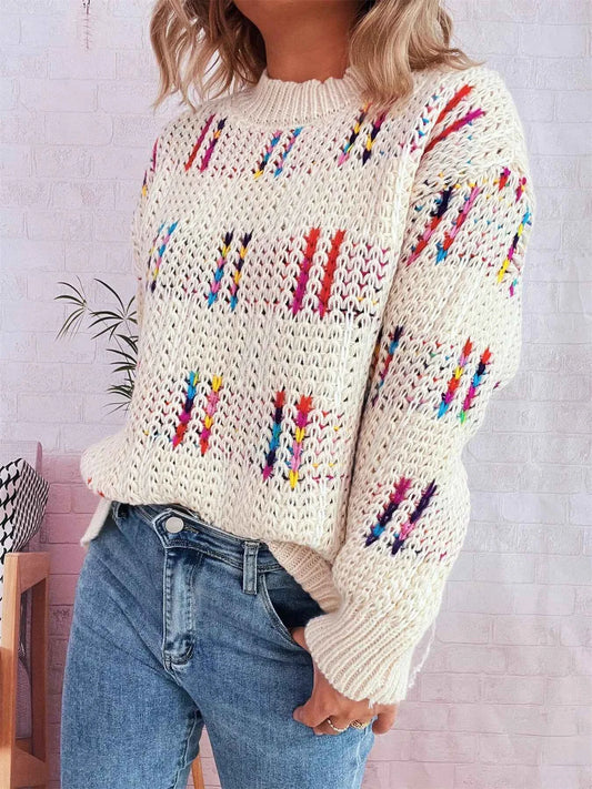Colorful Round Neck Long Sleeve Sweater