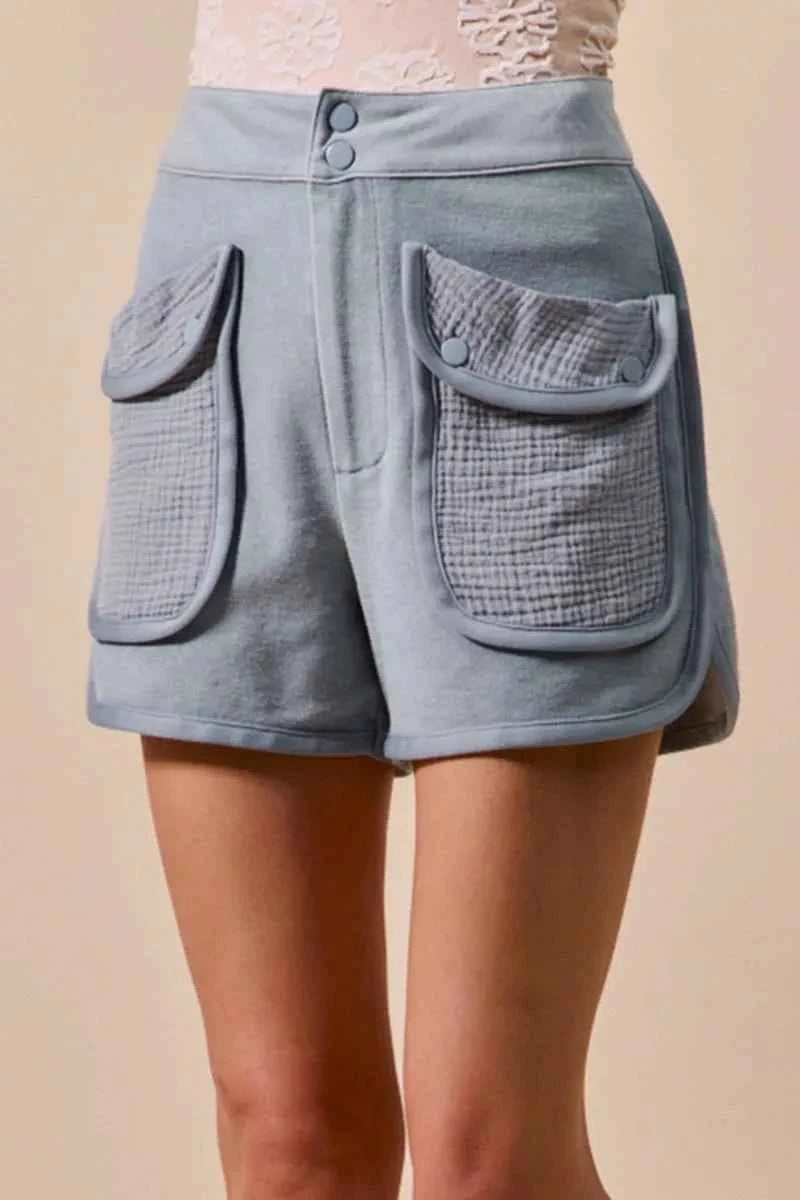 SO ME Mineral Washed Terry High Rise Cargo Shorts