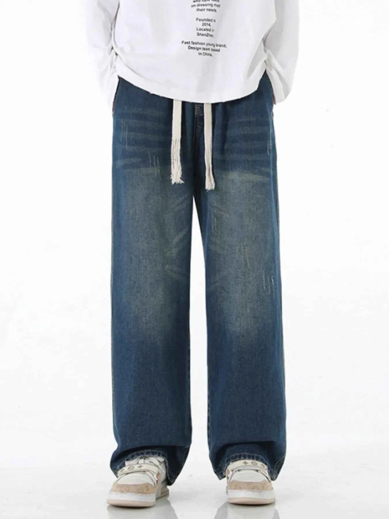 Men's Full Size Wide Leg Drawstring Jeans Plus Size