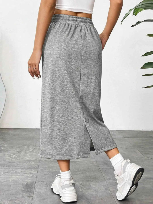 Slit Drawstring Midi Skirt