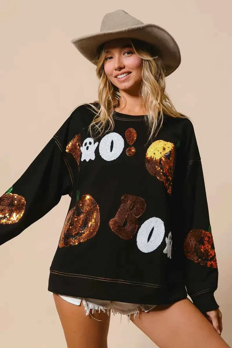 BiBi Halloween Theme Sequin Embroideries Sweatshirt