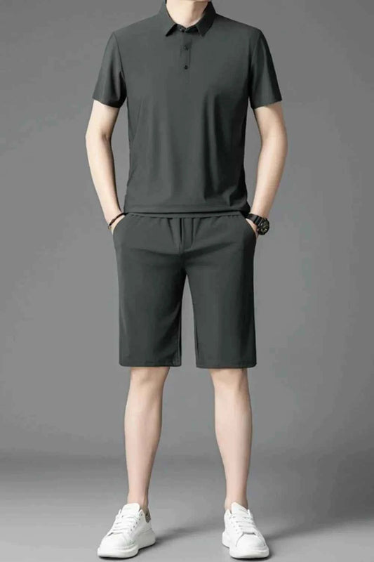 Men's Plus Size Short Sleeve Polo and Shorts Set