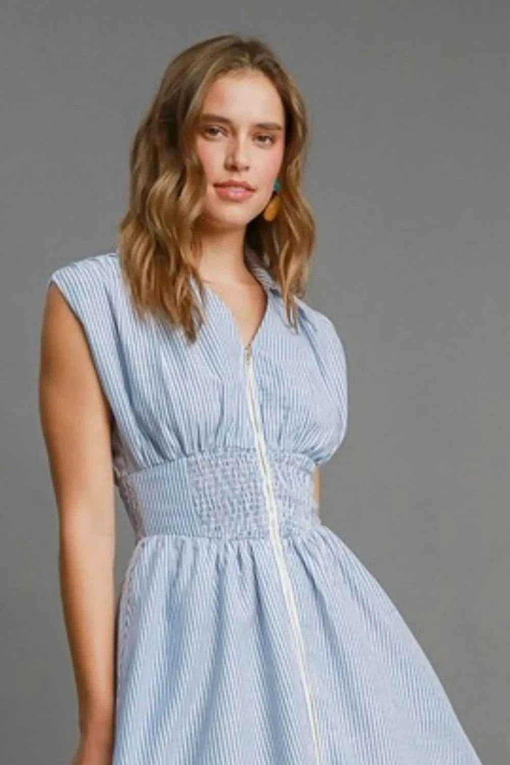 Umgee Full Size Striped Midi Dress with Smocked Waist Plus Size