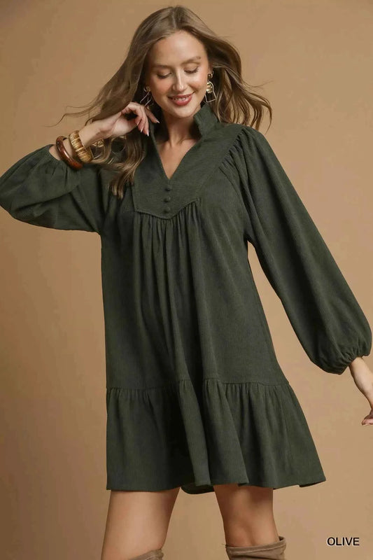 Umgee Corduroy Tiered Babydoll Dress