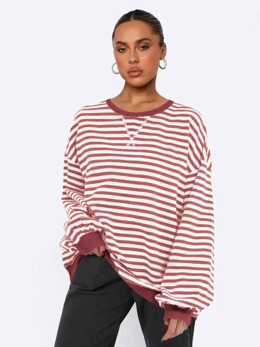 Striped Round Neck Long Sleeve Sweatshirt
