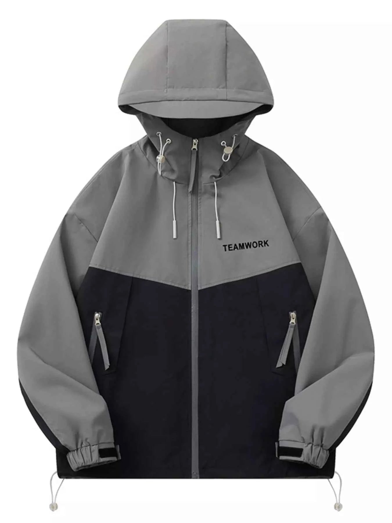 Men's Full Size Contrast Zip Up Long Sleeve Jacket Plus Size