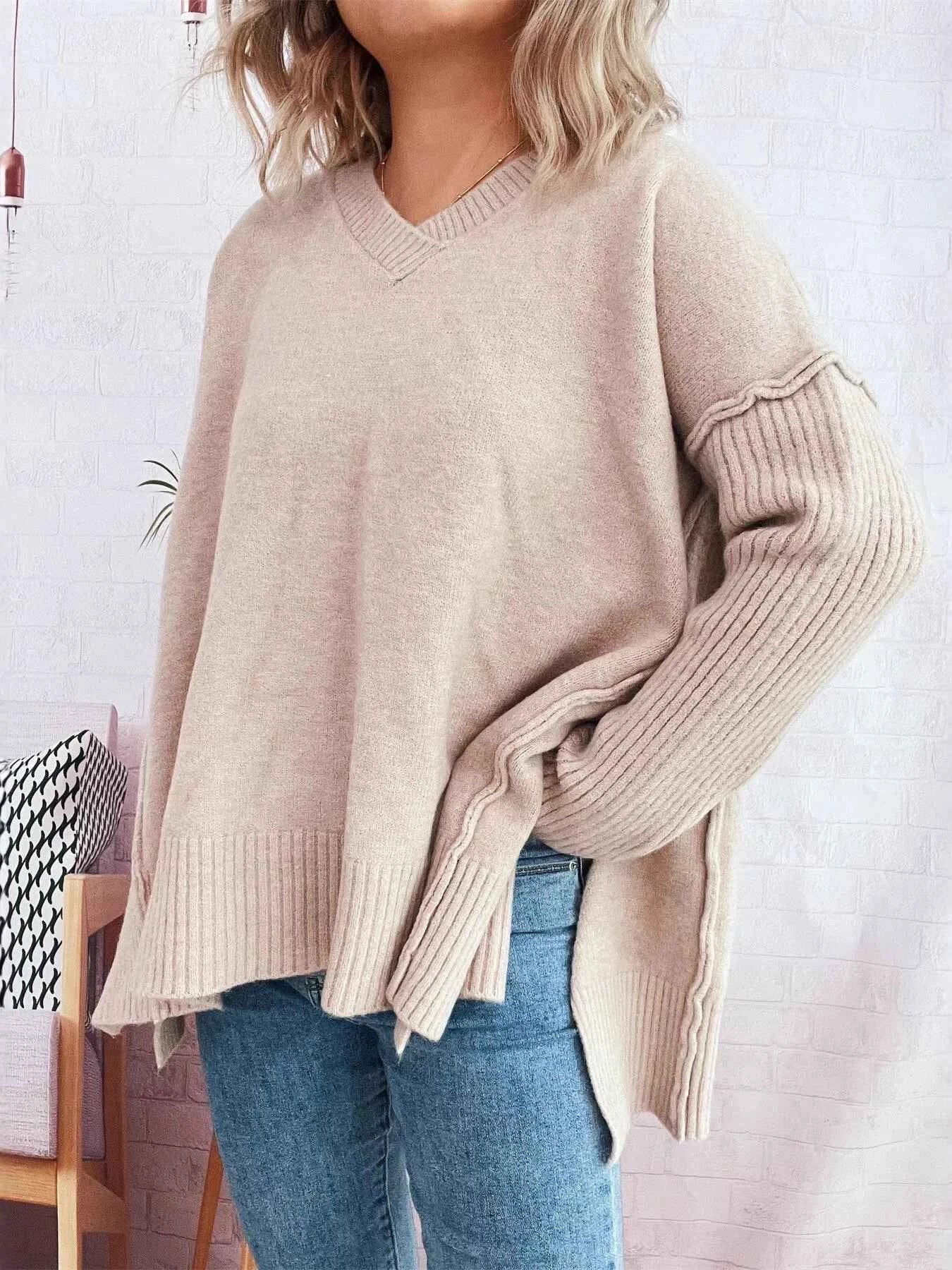 V-Neck Dropped Shoulder Sweater